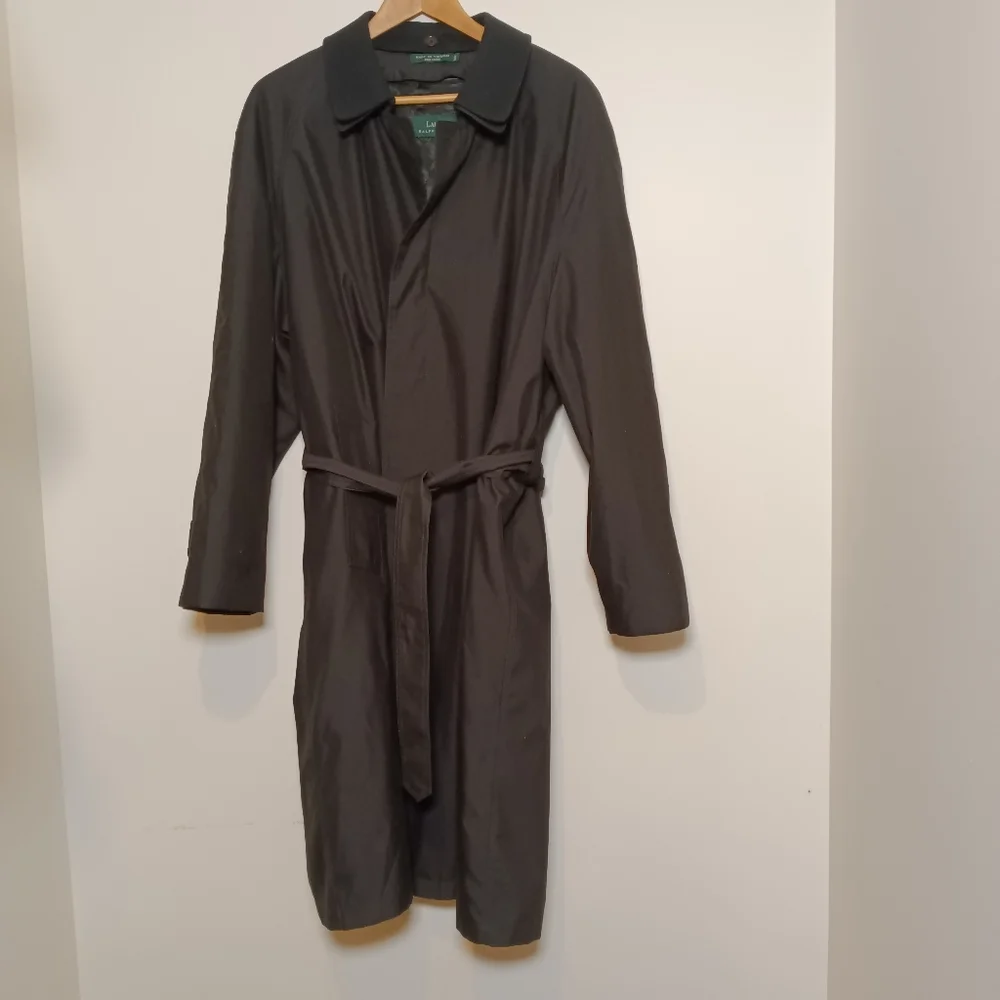 Ralph Lauren Vintage Mens Black Trench Overcoat Raincoat 44R Single Breasted